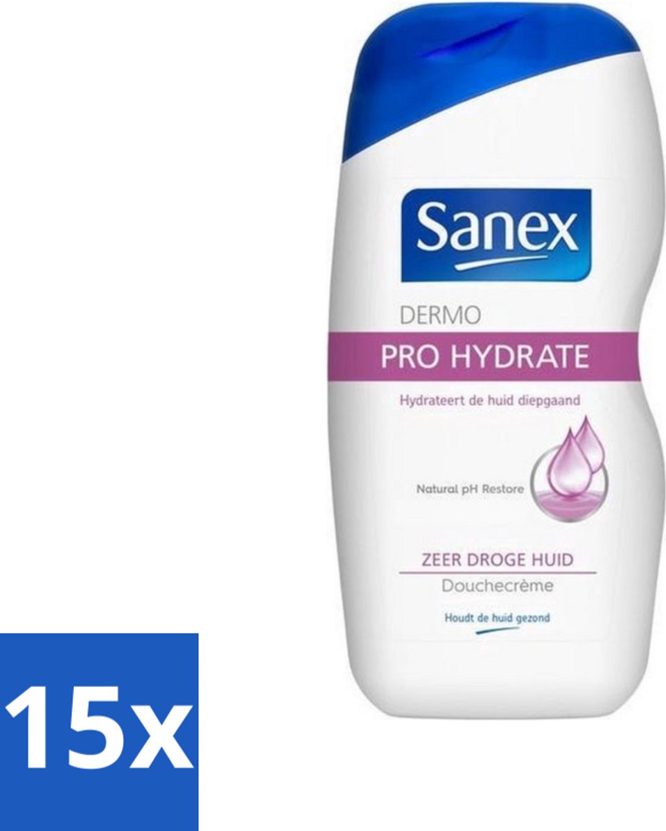 Sanex Dermo - Pro Hydraterend - Douchecrème - Zeer Droge Huid - 500 ml - Bulkverpakking - 15 stuks