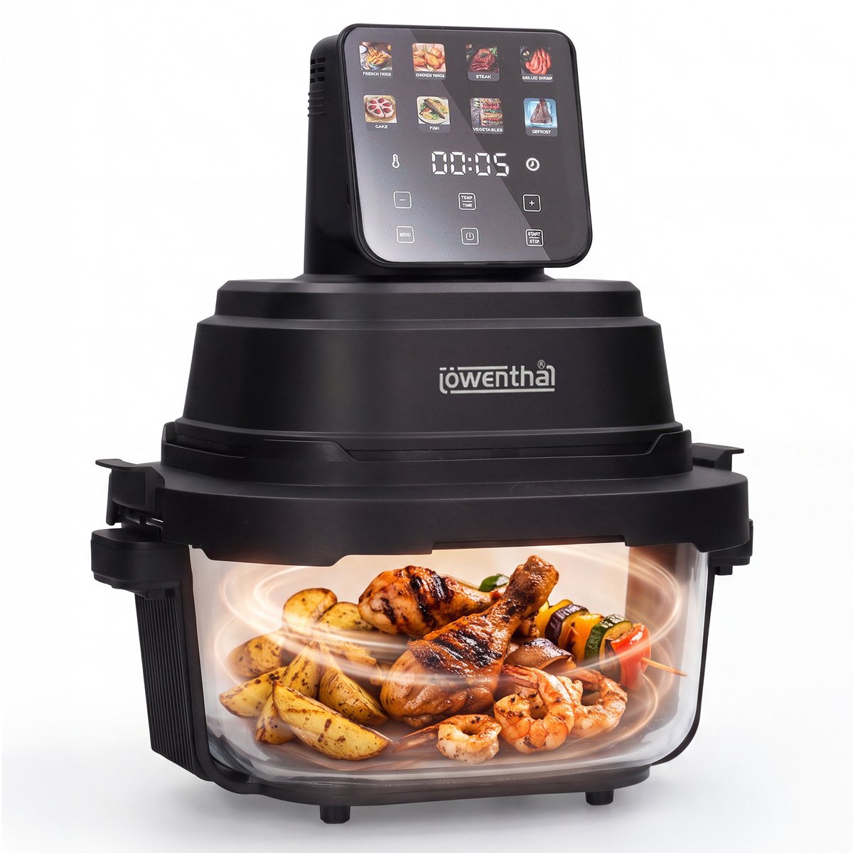 Airfryer Glazen Oven Digitaal - Airfryen, Bakken, Grillen en Roosteren - 8 Programma's - 4 Liter - 80–200 °C - Löwenthal