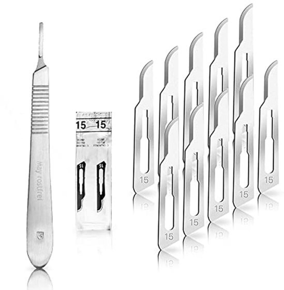 Set van 10 Scalpelmessen en Steriele Reservemessen met 13 cm Houder