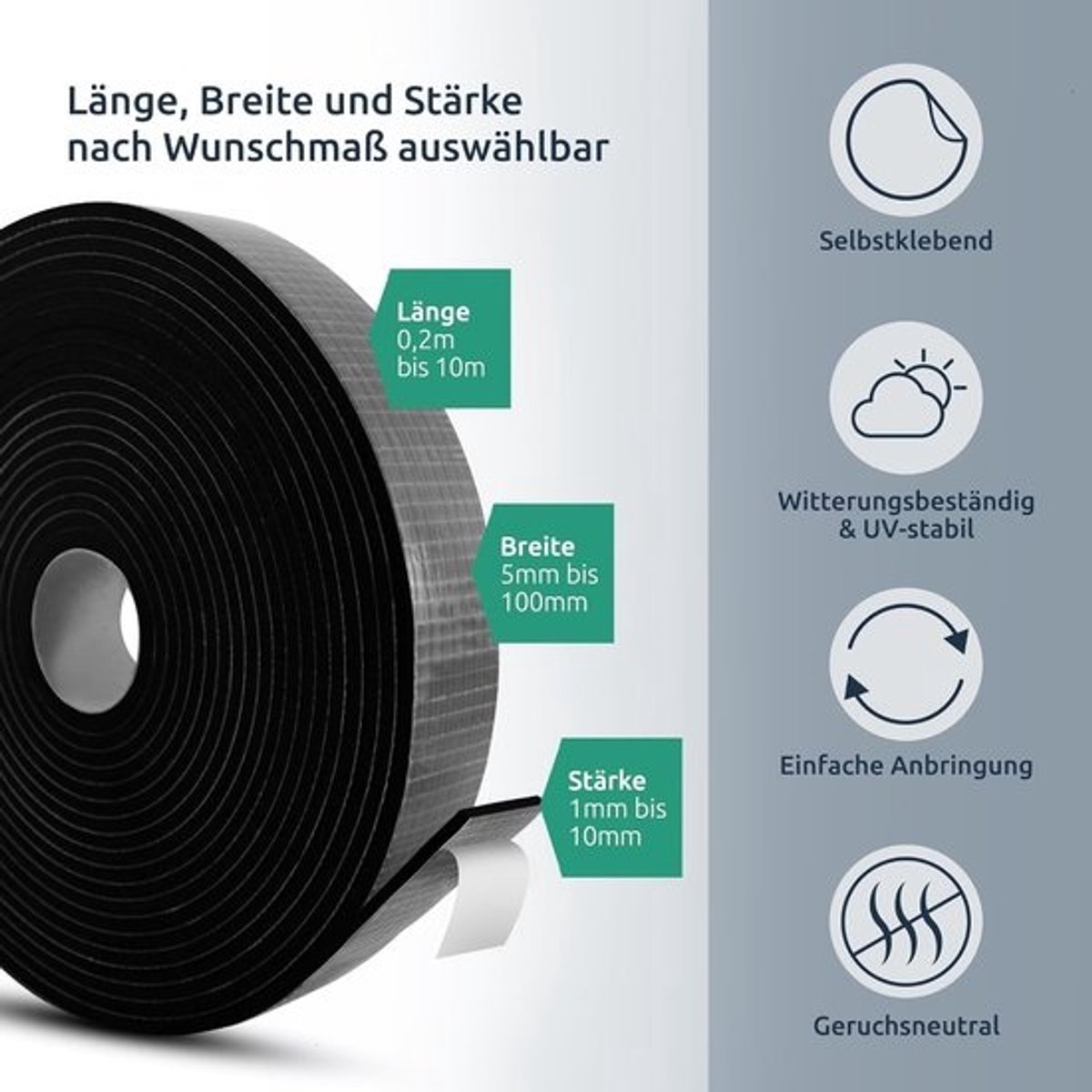 EPDM Afdichtingstape - Celrubber tape Schuimrubber - Tochtstrippen en afdichten - Zelfklevend met rasterversterking - 10 meter - Zwart