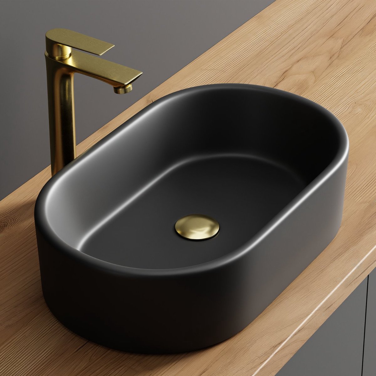 Planetmöbel Opzetwastafel 55 cm Ovaal Keramiek Mat Zwart