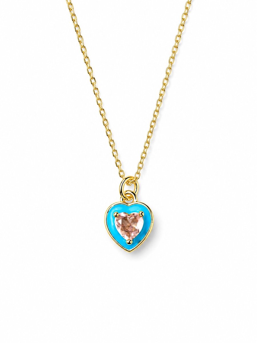 Ketting Hartje Meisje Goudkleurig- Ketting Hartje- Ketting met Hart-Strass Diamant- Blauw Roze Hartje- Meisjesketting met Hartje- LiLaLove- Kind- Cadeau Meisje