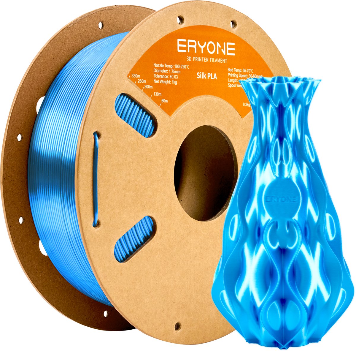 Eryone - Silk Blue - PLA Filament - 1Kg 1.75mm - Voor 3D-printer en 3D-pen - Blauw