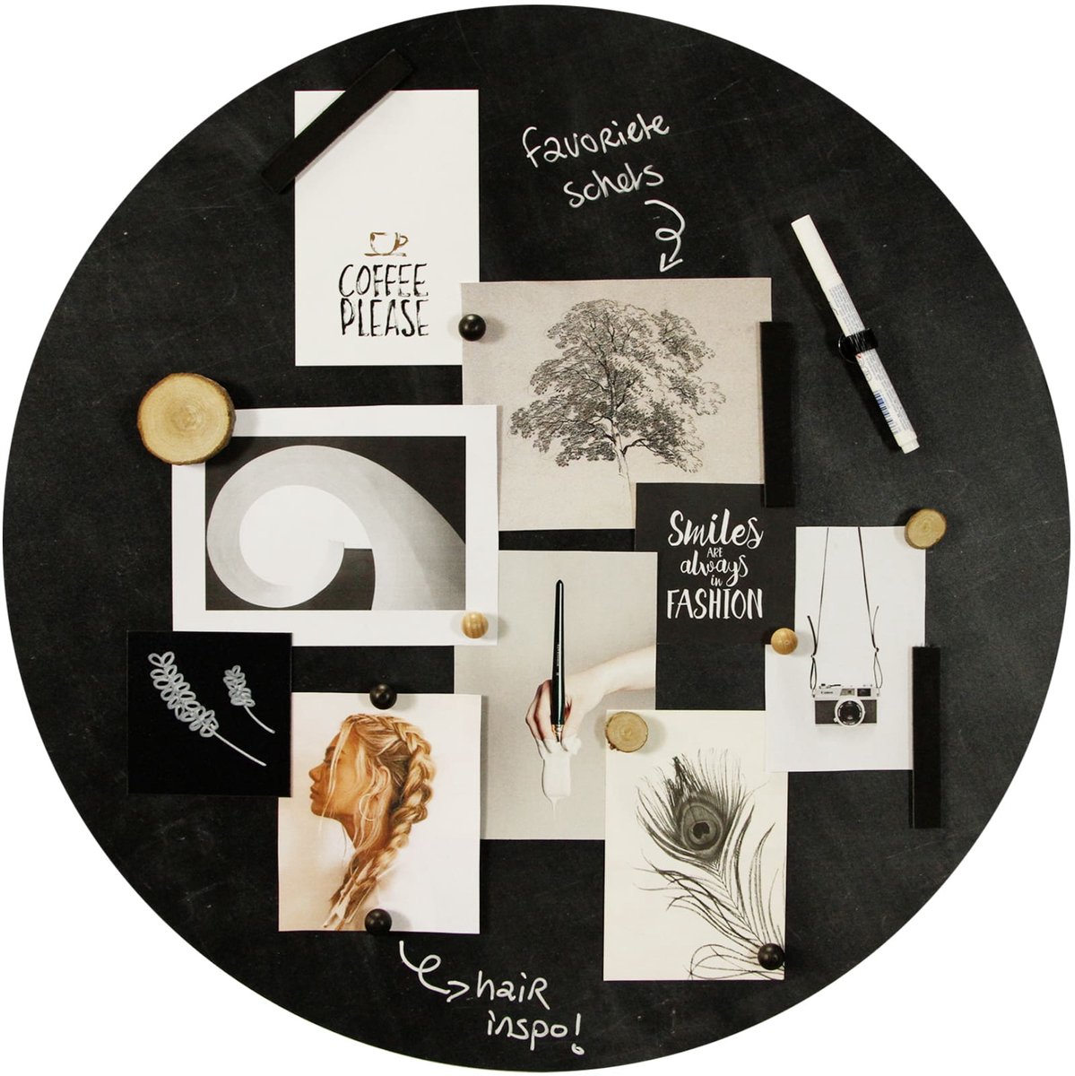 Magnetisch Krijtbord Rond - Zwart - Rond - 60cm - Kamer26