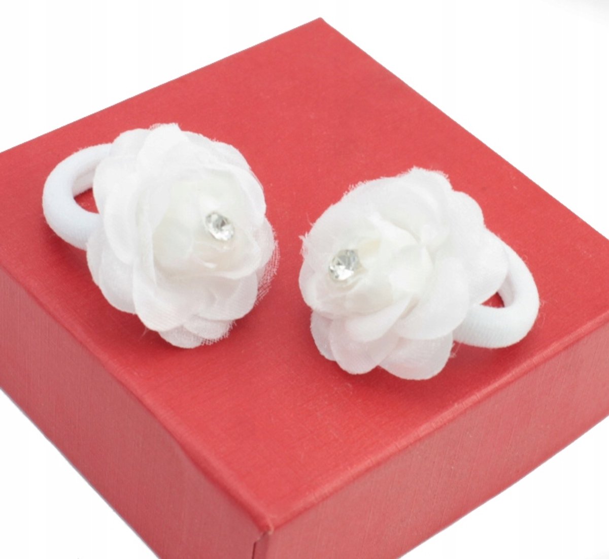 Haarelastiekjes Set: 2 Witte Rozen met Zirkonia voor Communie