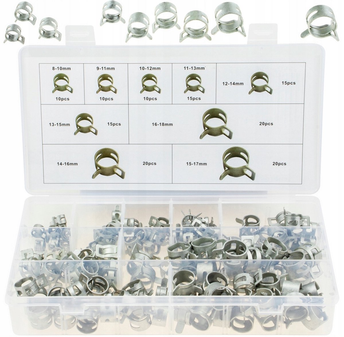 135x Verzinkte Veer Klembanden Set 8-18mm