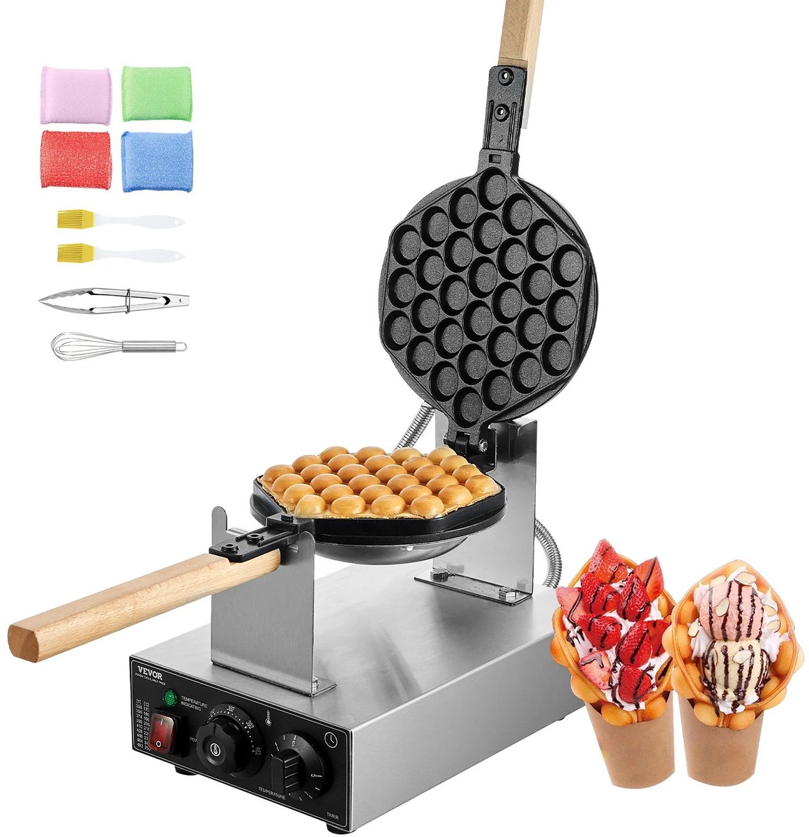 DailyDamaar wafelijzer - Wafelmaker - Wafelmachine - Wafelgrill - RVS - Egg bubble - Draaibaar - Houten handgrepen - Zwart