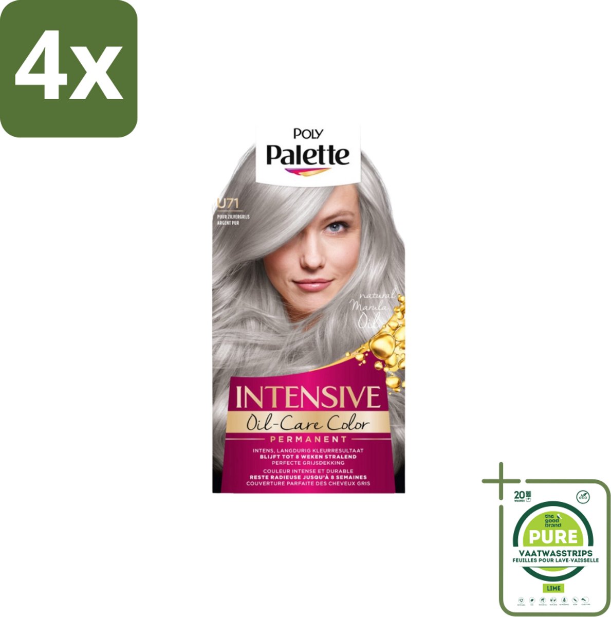Poly Palette – Haarverf – U71 Puur Zilvergrijs – 115 ml - Voordeelverpakking - 4 stuks - Grijs haar kleuren - Zilvergrijs haar