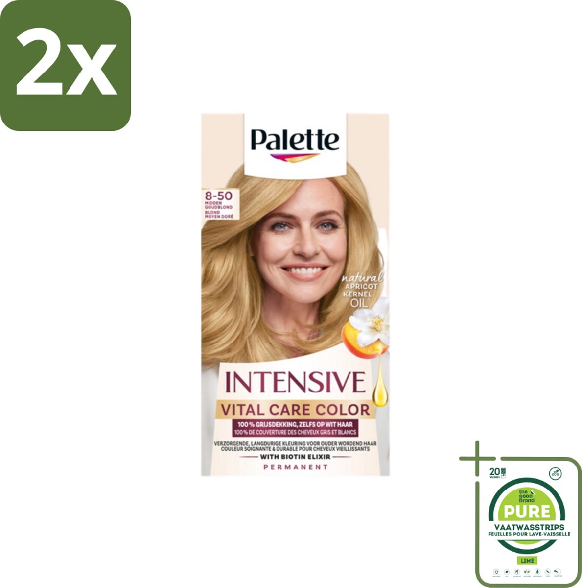 Poly Palette – Haarverf – 8-50 Midden Goudblond – 115 ml - Voordeelverpakking - 2 stuks - Haarkleur - Permanent haarkleuren
