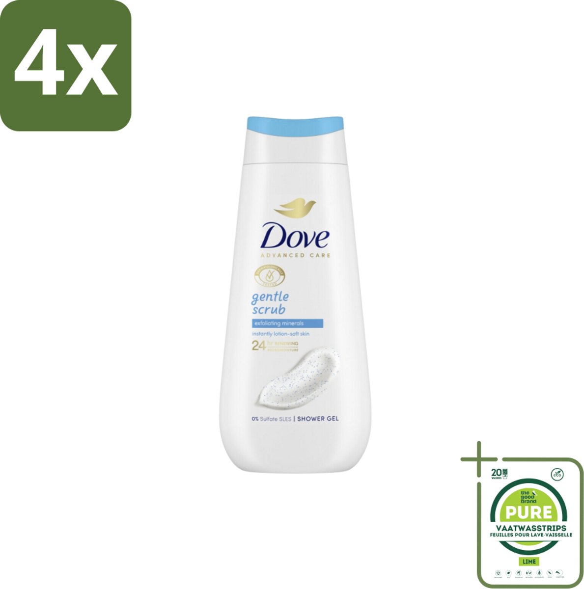 Dove – Douchegel – Advanced Care Gentle Scrub – 225 ml - Voordeelverpakking - 4 stuks - Douchegel - Exfoliatie
