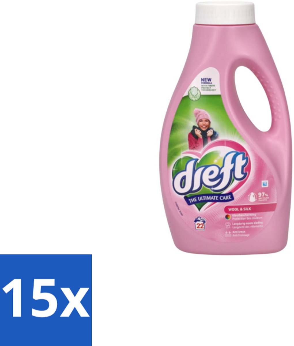 Dreft – Vloeibaar Wasmiddel – Wol & Zijde – 22 Wasbeurten - Bulkverpakking - 15 stuks