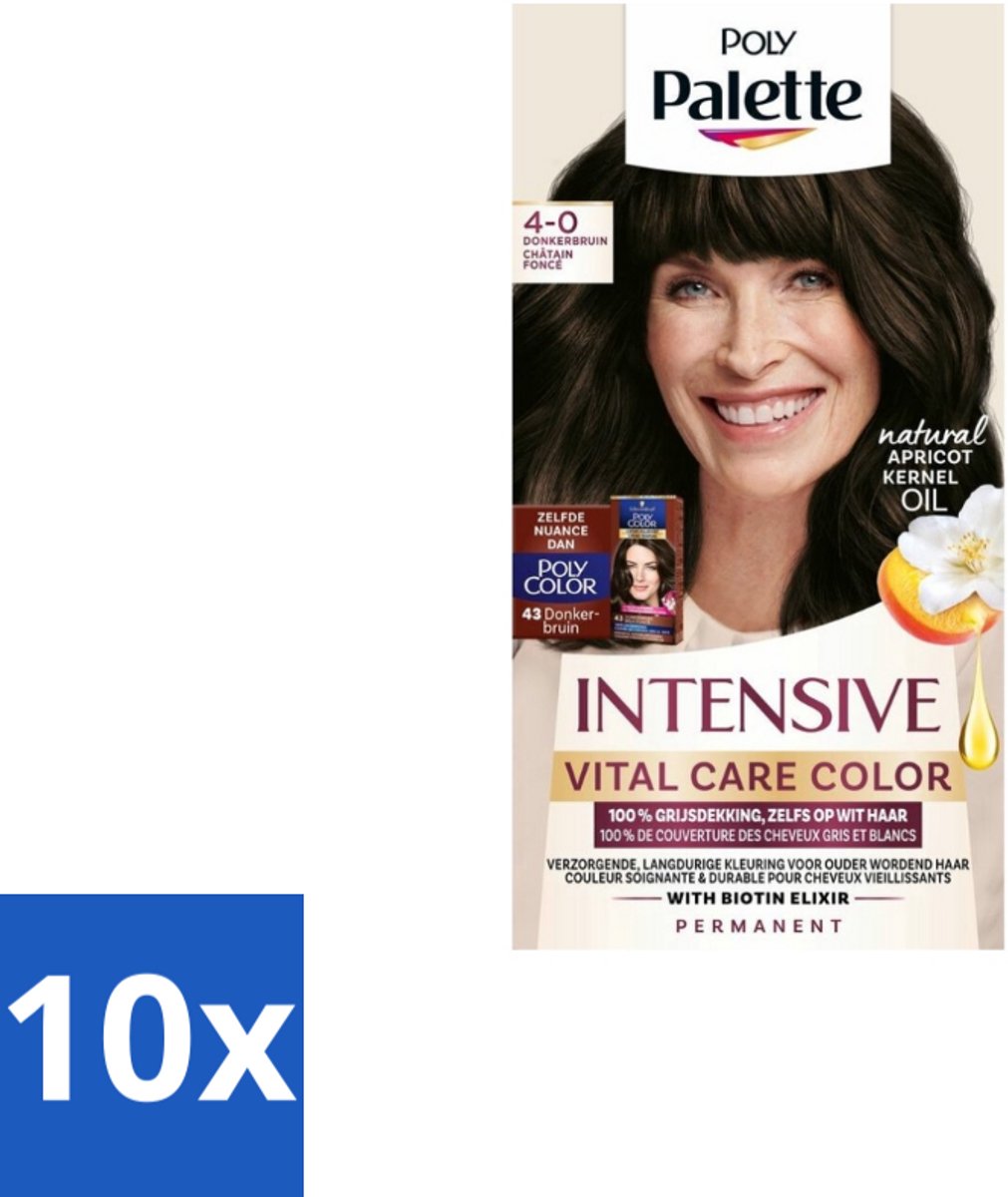 Poly Palette – Haarverf – 4-0 Donkerbruin – 115 ml - Bulkverpakking - 10 stuks
