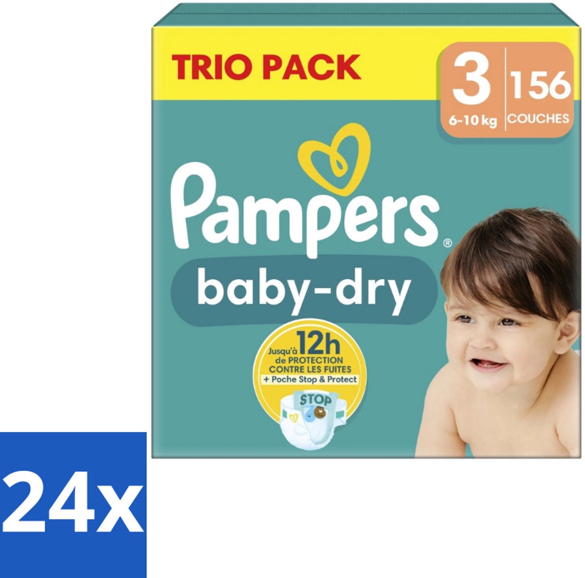 Pampers – Luiers – Baby-Dry Trio Pack Maat 3 (6-10 kg) – 156 Luiers - Voordeelverpakking - 24 stuks