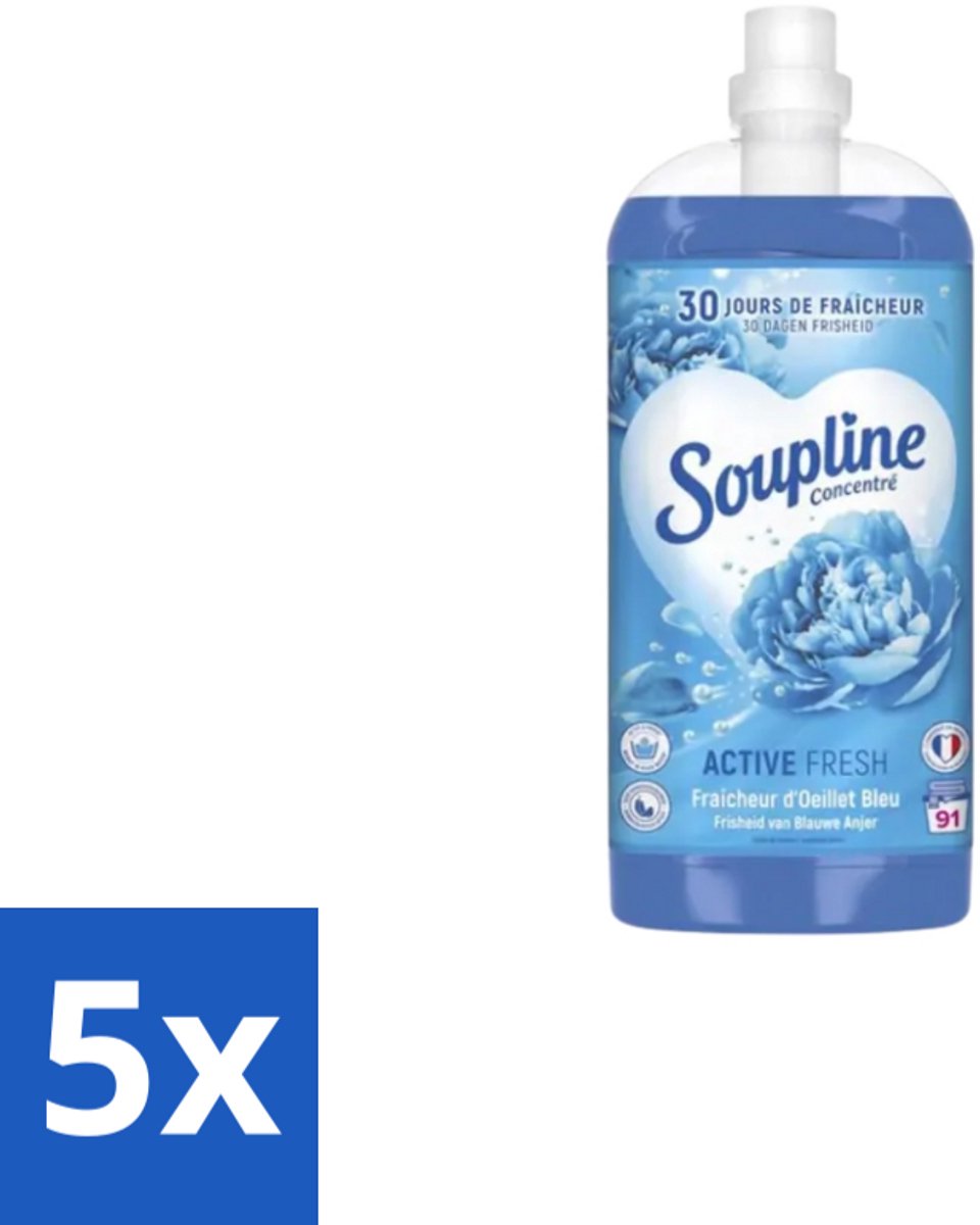 Soupline – Wasverzachter – Active Fresh Frisheid van Blauwe Anjer – 2 L - Bulkverpakking - 5 stuks