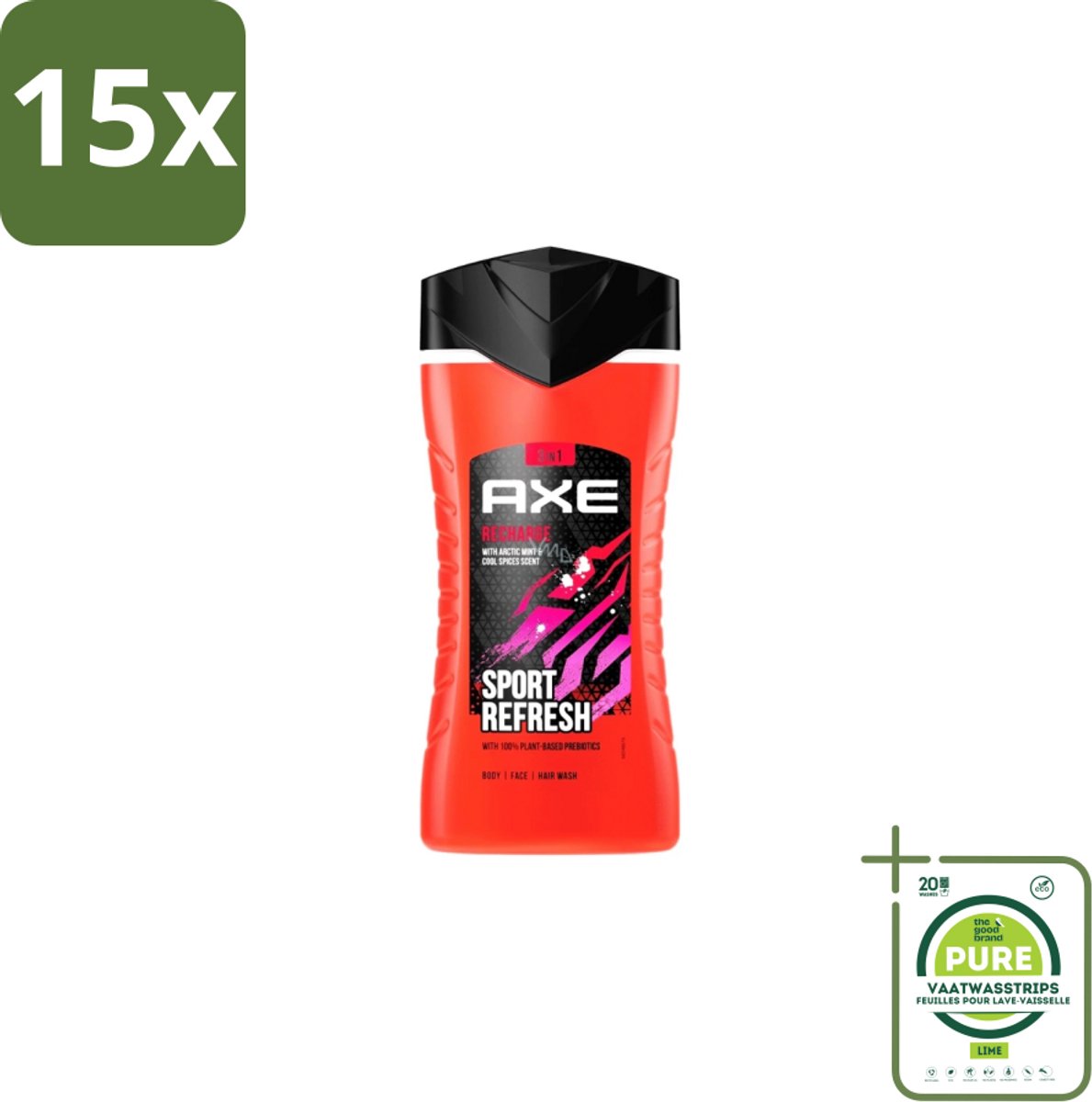 15 x AXE – Douchegel – Sport Refresh – 250 ml - Grootverpakking - Douchegel Sport - Verfrissende Douchegel - Menthol Douchegel - Sportieve Geur - Frisse Boost
