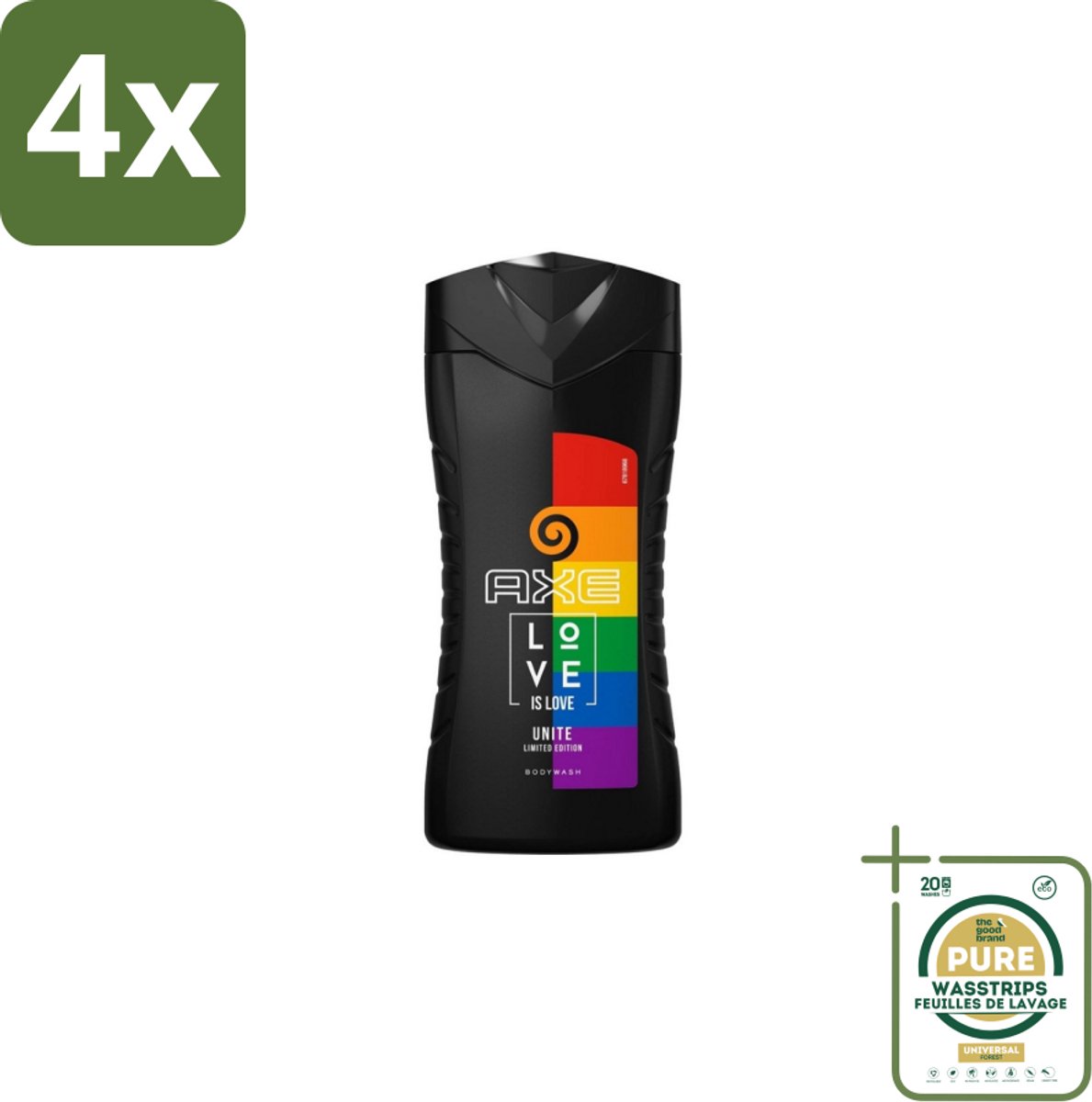 AXE – Bodywash – Unite Love Is Love – 250 ml - Voordeelverpakking - 4 stuks - Frisheid - Schuim