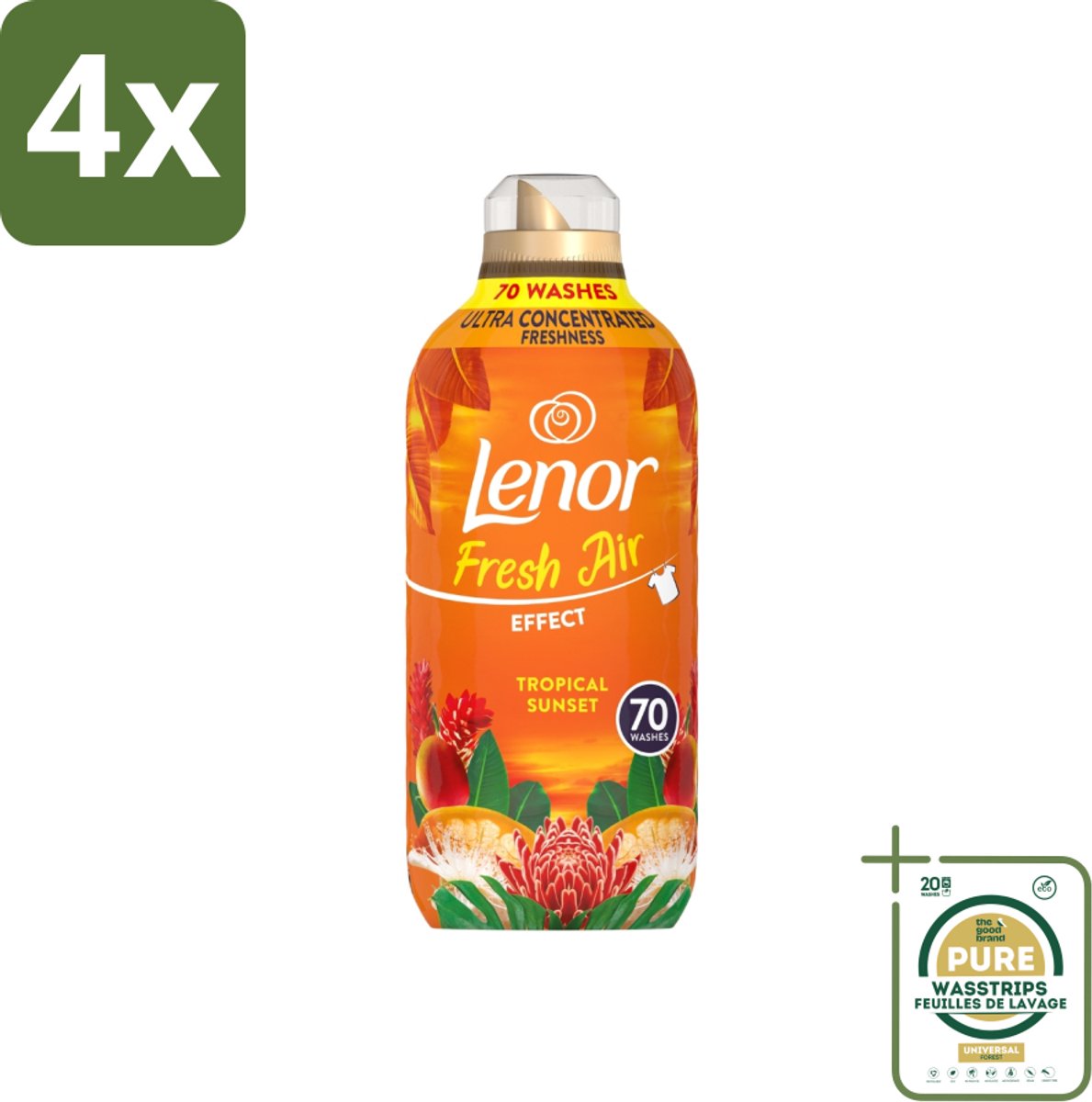 Lenor – Wasverzachter – Tropical Sunset – 70 Wasbeurten – 980 ml - Voordeelverpakking - 4 stuks - Zomerse geur - Tropische geur