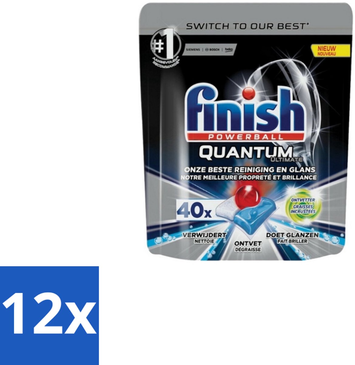 Finish – Vaatwastabletten – Quantum Ultimate Ontvetter – 40 Capsules - Voordeelverpakking - 12 stuks