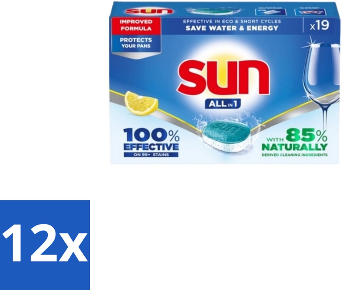 Sun – Vaatwastabletten – All-in-1 Citroen – 19 tabletten - Voordeelverpakking - 12 stuks