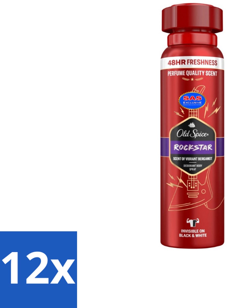 Old Spice – Deospray – Rockstar – 150 ml - Voordeelverpakking - 12 stuks