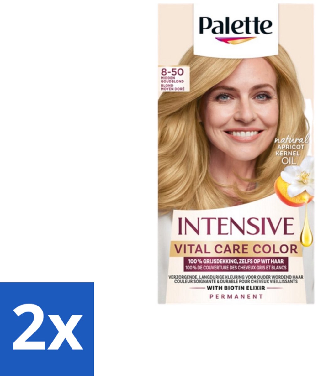 2 x Poly Palette – Haarverf – 8-50 Midden Goudblond – 115 ml - Haarkleur - Permanent Haarkleuren - Grijsdekking - Midden Goud - Ouder Wordend Haar