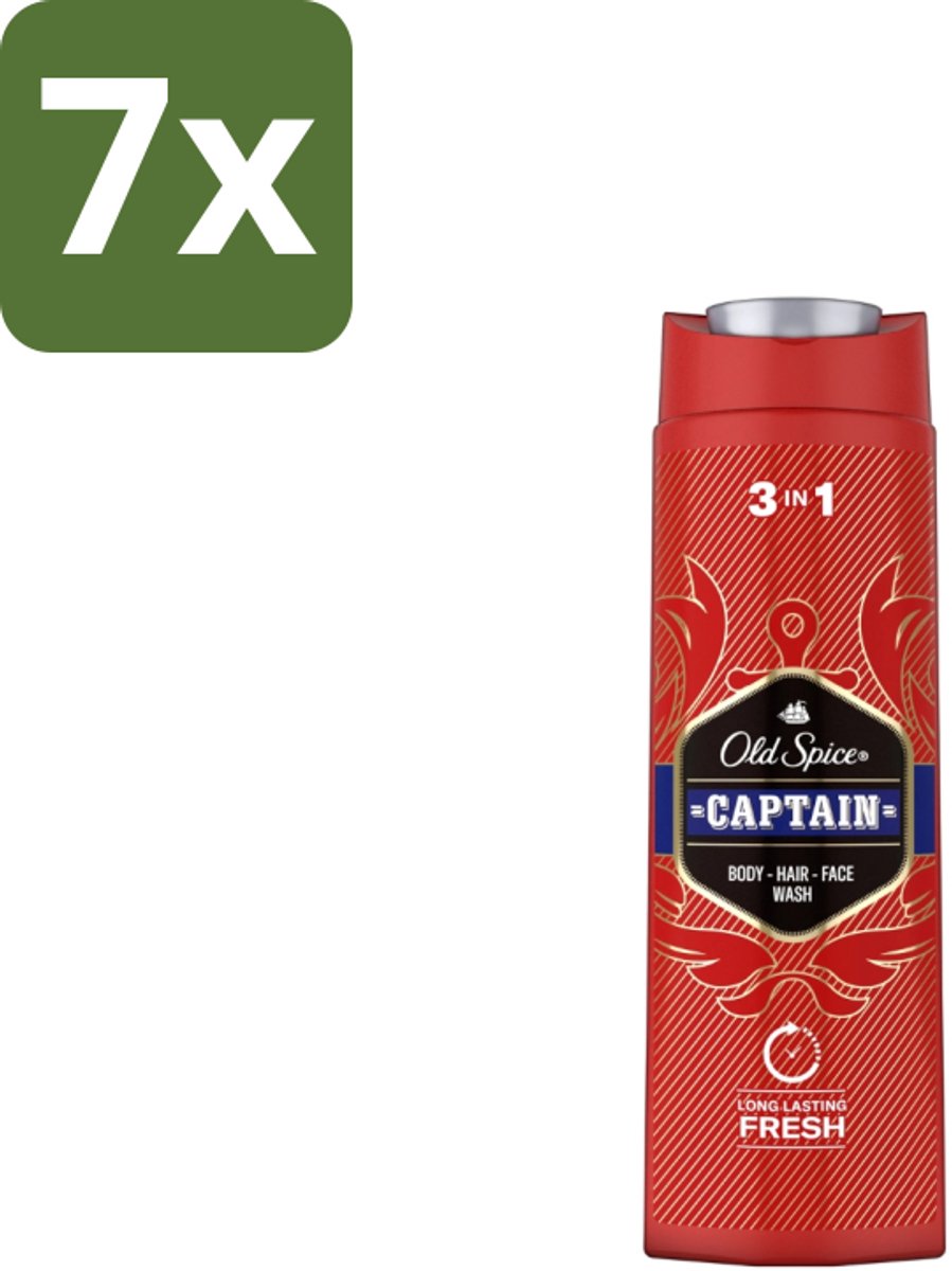 7 x Old Spice – Douchegel – Captain – 400 ml - Douchegel Voor Mannen - Gezichtsreiniging - Haarreiniging - Lichaamreiniging - Fris Geur