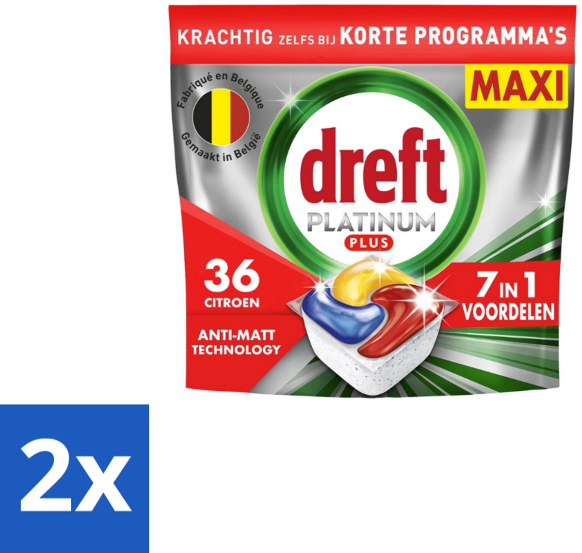 2 x Dreft – Vaatwastabletten – Platinum Plus All-in-One – Citroen – 19 Tabletten - Vaatwastabletten - Anti-dofheid - Glansherstel - Vaatwasser - Vaatwas