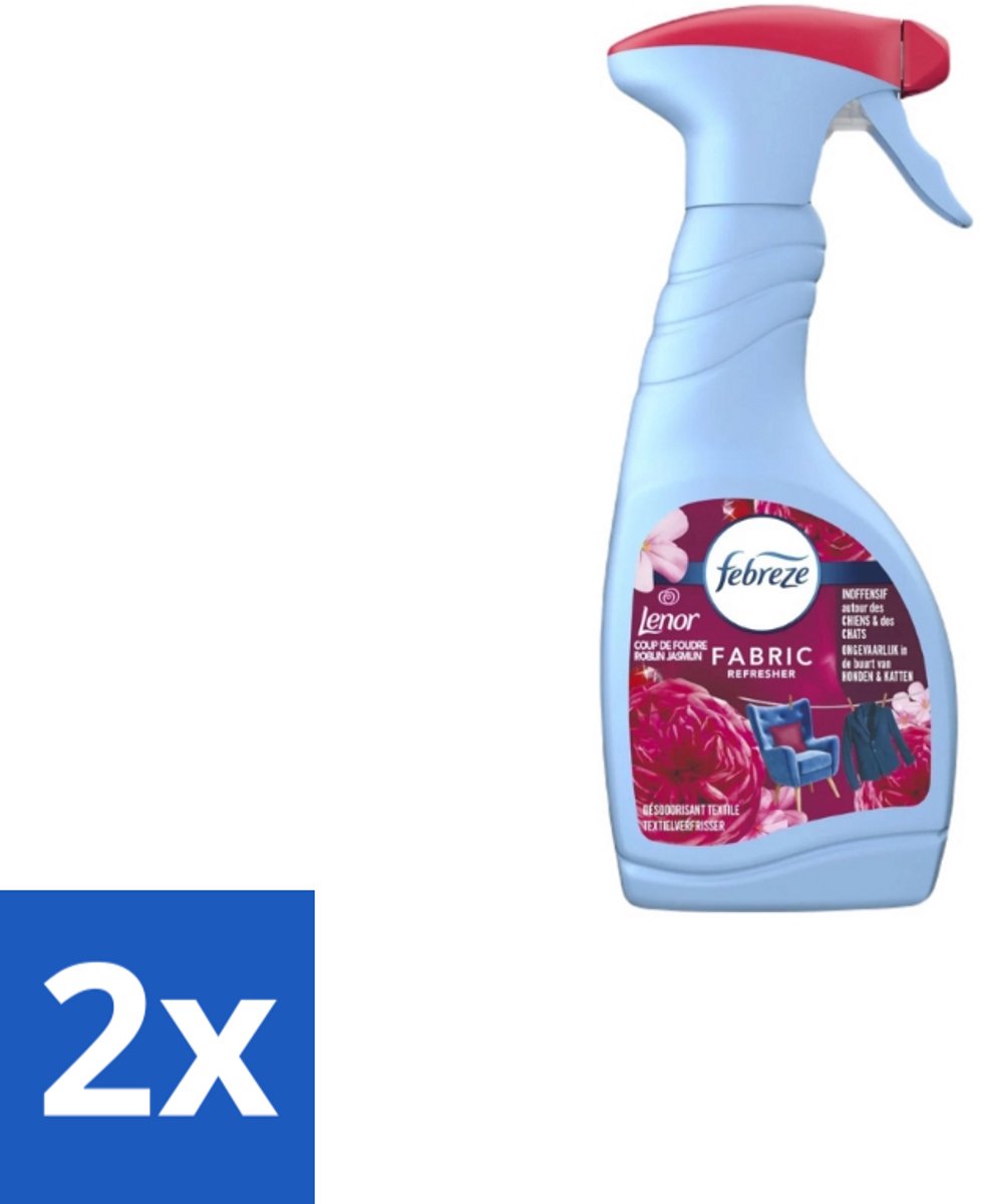 2 x Febreze – Textielspray – Robijn Jasmijn – 500 ml - Textielverfrisser - Textielgeur - Geurverwijdering - Jasmijngeur - Robijngeur