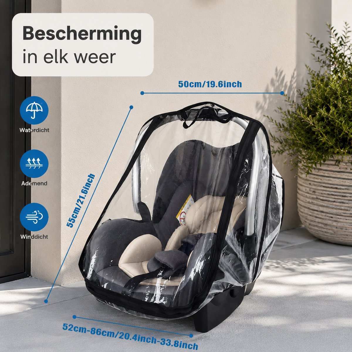 BOTC Regenhoes Kinderwagen - BPA vrij - Universele Regenhoes Kinderwagen - EVA Regenhoes voor reiswieg – foto 8