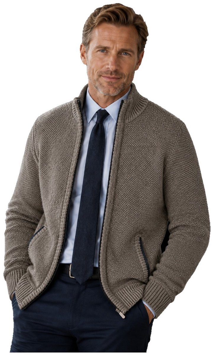 Currero Vest Heren Met Rits Sweater Cardigan Gebreid Sweaters Hoodie Warme Trui Lange Mouw Bruin