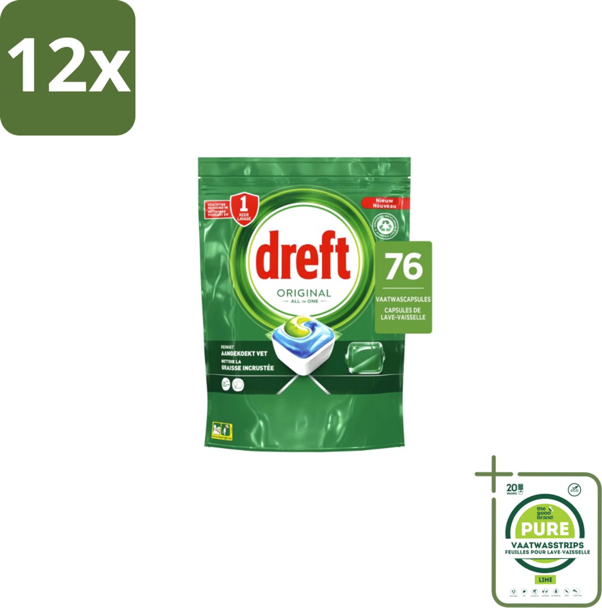 Dreft – Vaatwascapsules – Original All-in-One – 76 Capsules - Voordeelverpakking - 12 stuks - Vaatwassen - Vaatwascapsules