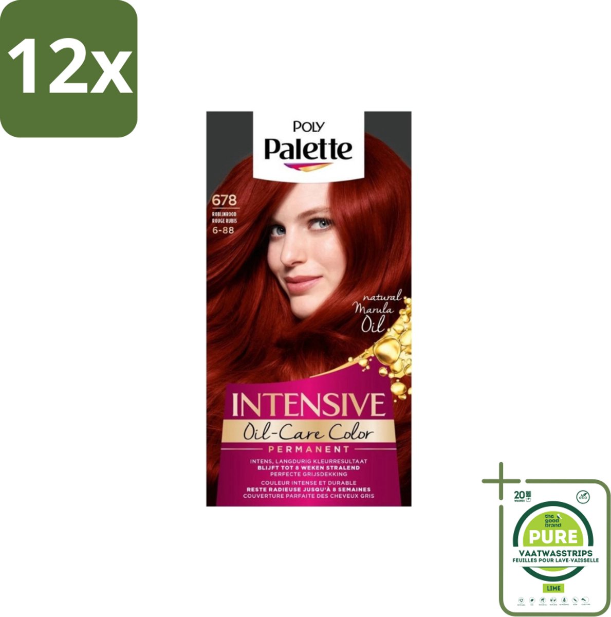 Poly Palette – Haarverf – 678 Robijnrood / 6-88 – 115 ml - Voordeelverpakking - 12 stuks - Robijnrood - Intens Rood