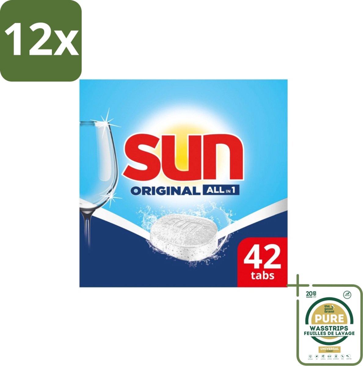 Sun – Vaatwastabletten – Original – 42 tabletten - Voordeelverpakking - 12 stuks - Reiniging - Vaatwastablet