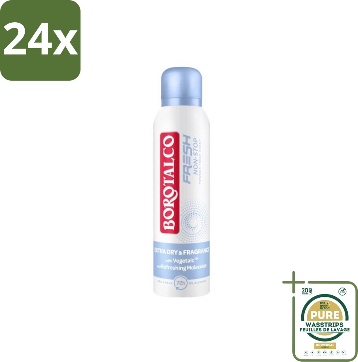 Borotalco – Deodorant Spray – Fresh Non-Stop – 150 ml - Voordeelverpakking - 24 stuks - Menthol - Koel gevoel