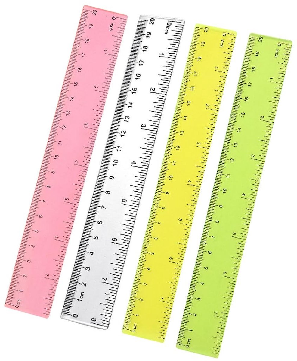 Kleurige plastic linialen van 20,5 cm voor kinderen en studenten - Set van 4 verschillende kleuren