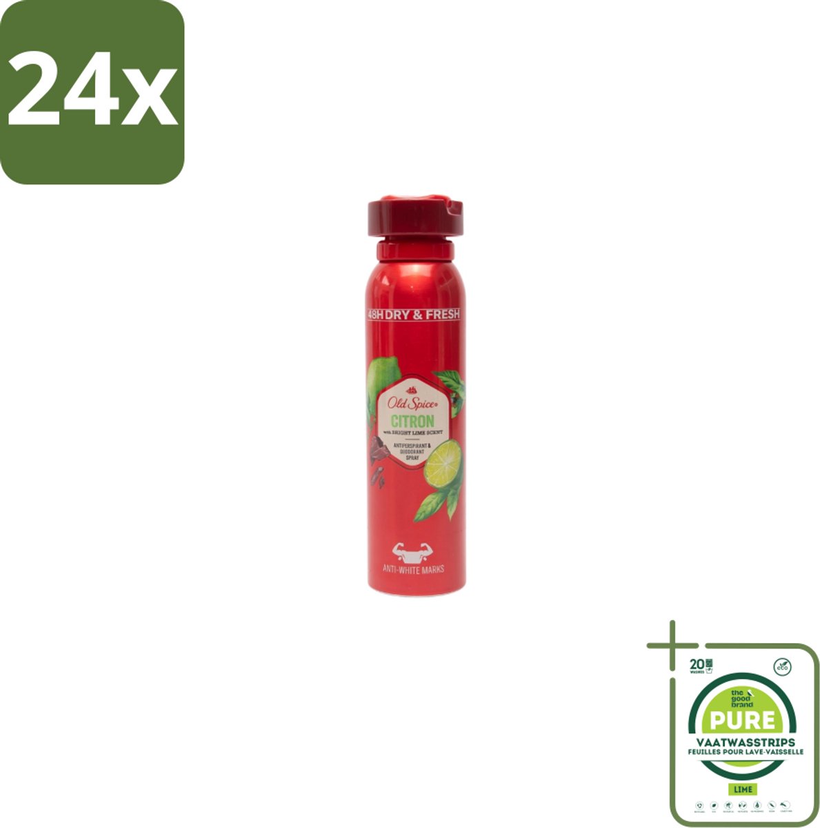 Old Spice – Deospray – Citron – 150 ml - Voordeelverpakking - 24 stuks - Citroen Deo Spray - Citroen Geur