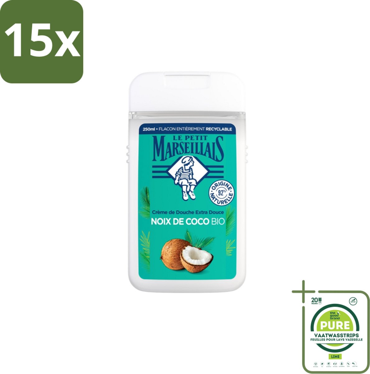 15 x Le Petit Marseillais – Douche & Bad – Coco – 650 ml - Grootverpakking - Douche En Bad - Kokosgeur - Huid Verzorgen - Schuim - Badschuim
