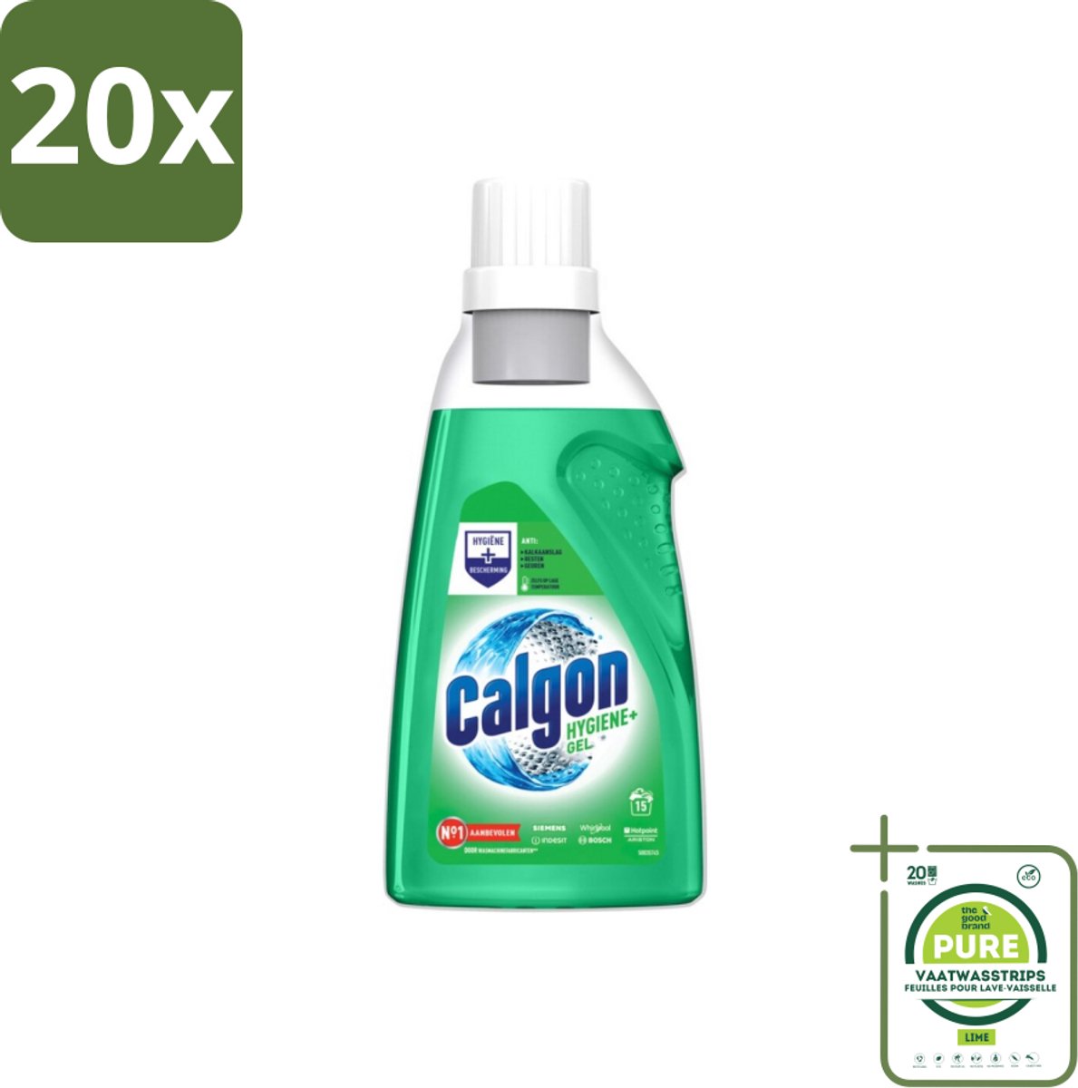 20 x Calgon Hygiene+ Gel Wasmachine Reiniger en Anti Kalk 750 ml - Grootverpakking - Wasmachinereiniger - Kalkpreventie - Wasmachine Hygiëne - Wasmachine Onderhoud - Geuren In Wasmachine