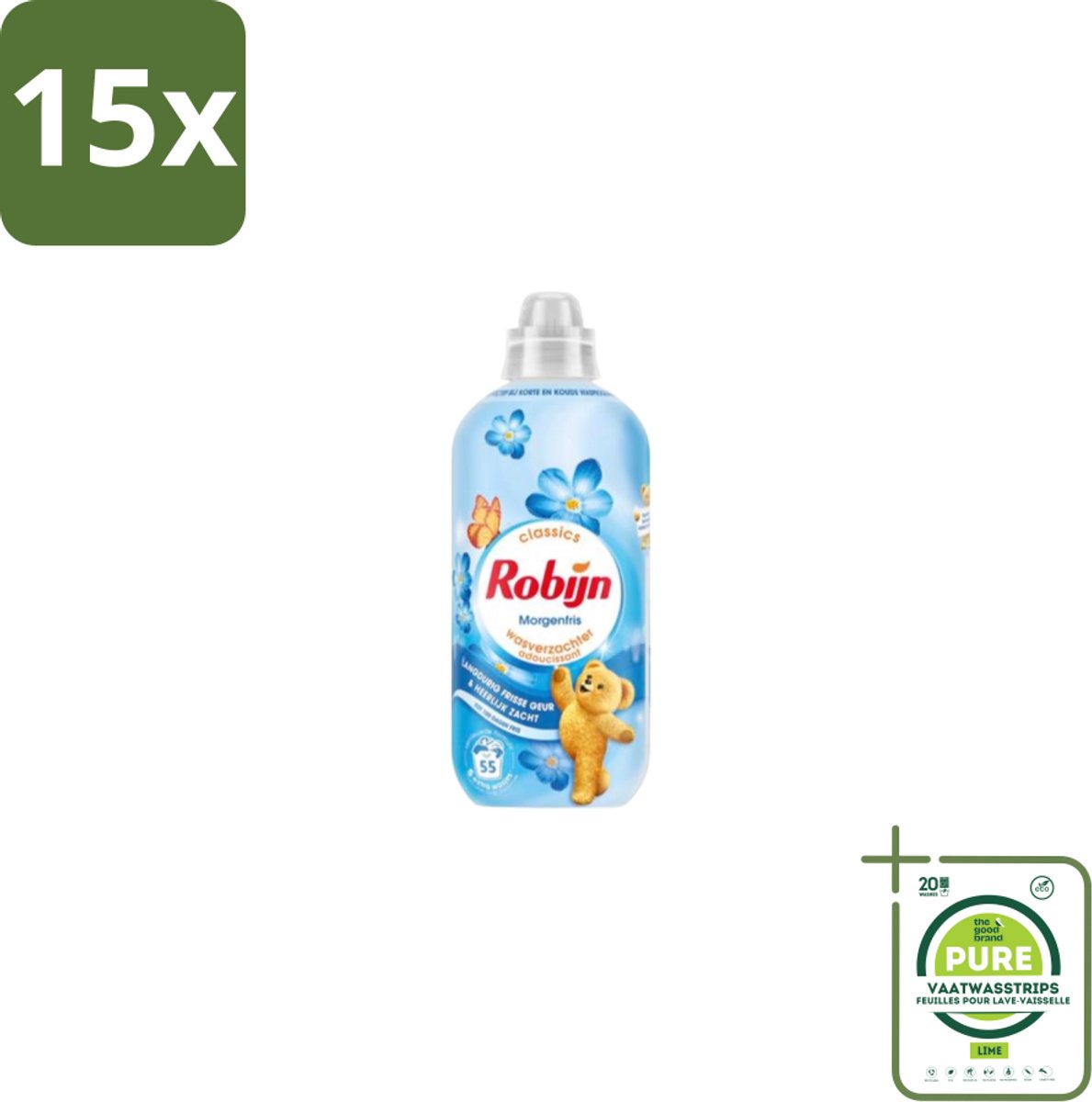 15 x Robijn – Wasverzachter – Morgenfris – 1,1 L - Grootverpakking - Wasverzachter - Wasverzachter Morgenfris - Wasverzachter Voor Kleding - Wasverzachter Fris - Wasverzachter Voor Textiel