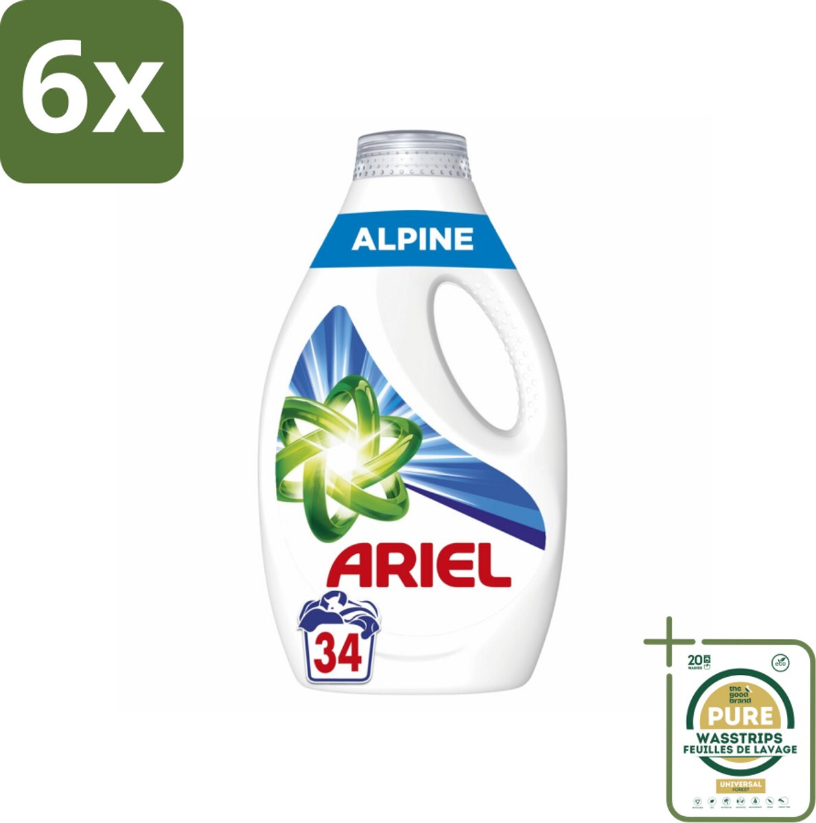Ariel – Vloeibaar Wasmiddel – Alpine – 1530 ml – 34 wasbeurten - Voordeelverpakking - 6 stuks - Koud wassen - Frisse geur