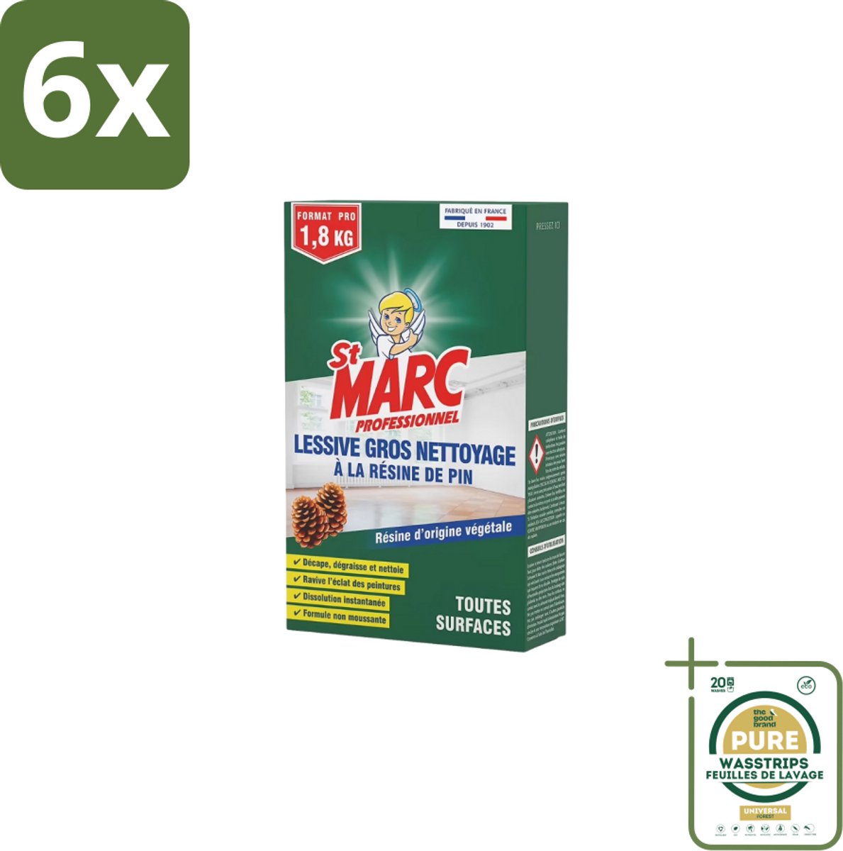 St. Marc – Multireiniger Poeder – Professioneel Dennenhars – 1 kg - Voordeelverpakking - 6 stuks - Dennenhars - Reiniging muren