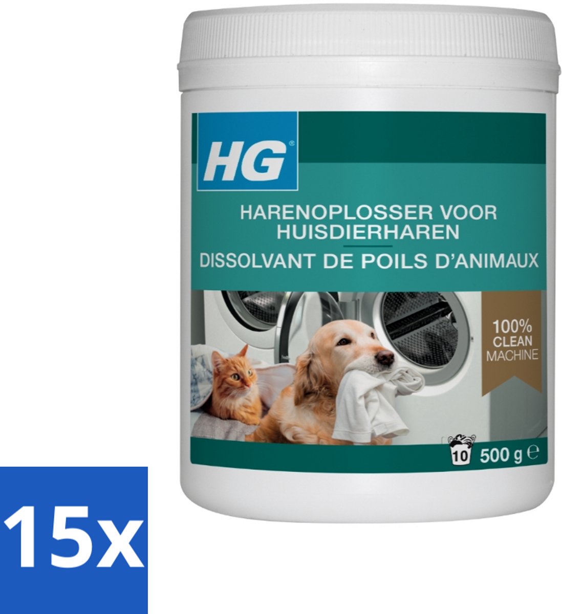15 x HG - Harenoplosser Voor Huisdierharen - Altijd Schone Machine - 10 Wasbeurten - 500 g - Huisdierharen - Wasmachine Reinigen - Haren Uit Wasmachine - Wasmachine Verstopping - Haren Oplosser