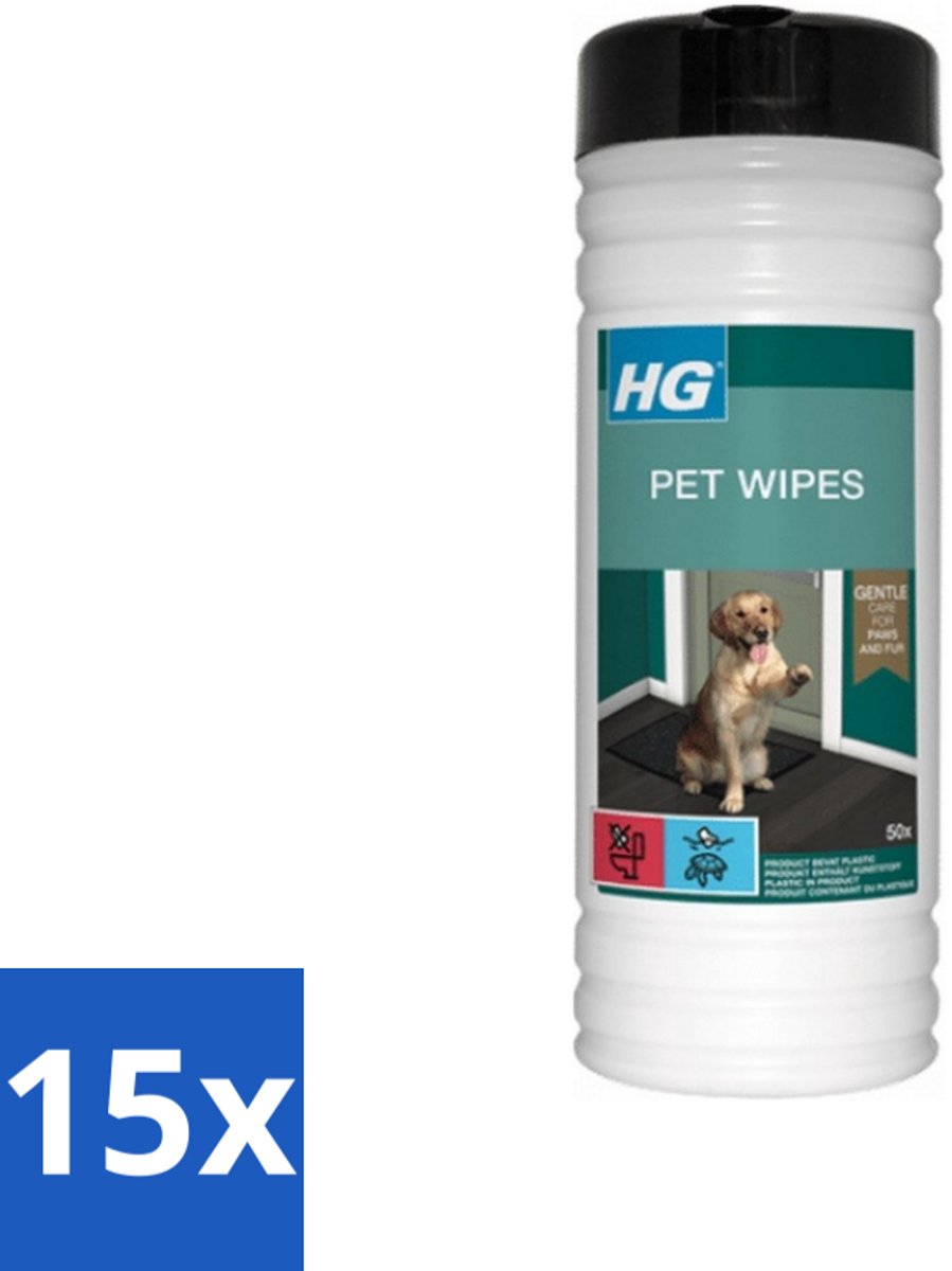 15 x HG - Pet Wipes - Doekjes Voor Huisdieren - 50 Doekjes - Huisdierdoekjes - Reinigen Huisdier - Doekjes Voor Huisdieren - Huisdier Reinigen - Doekjes Voor Huisdieren Tussen Baden