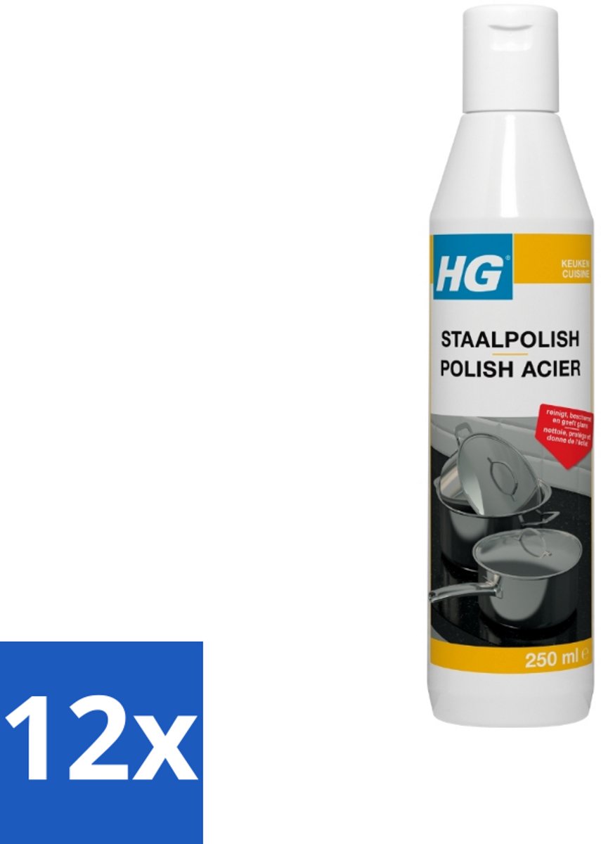 12 x HG - Staalpolish - Beschermt & Polijst RVS - 250 ml - Roestvrijstalen Schoonmaak - Roestvrijstalen Polijstmiddel - Keukenreiniger - Aluminium Reiniger - Koper Reiniger