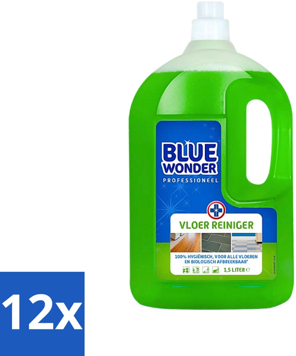 12 x Blue Wonder - Professionele Vloerreiniger - Intensieve Reiniging - 1500 ml - Vloerreiniger - Vloerreiniger HG - Professionele Reiniger - Vloeren Schoonmaken - Schoonmaakproduct