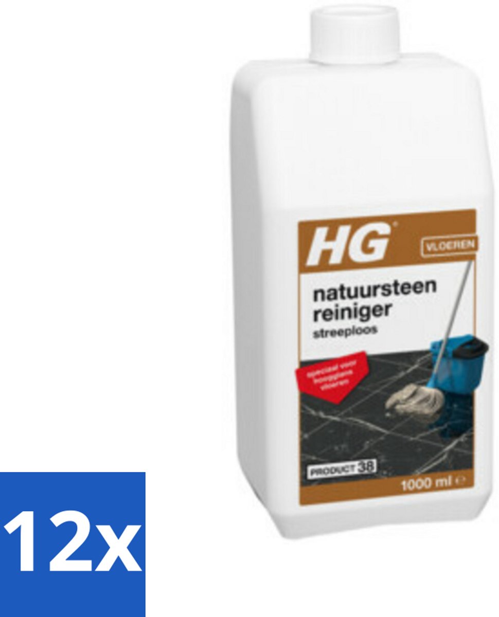 12 x HG Natuursteenreiniger Streeploos 1 liter - Natuursteenreiniger - Vloerreiniger - Marmeren Vloer - Streeploos Schoonmaken - Natuursteenonderhoud