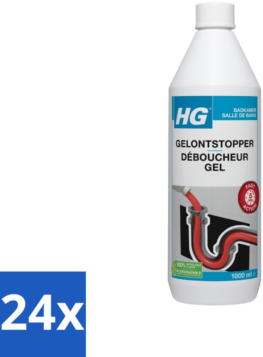 24 x HG Ontstopper Gel 1 liter - Ontstopper - Badkamers - Verstopping - Leidingen - HG