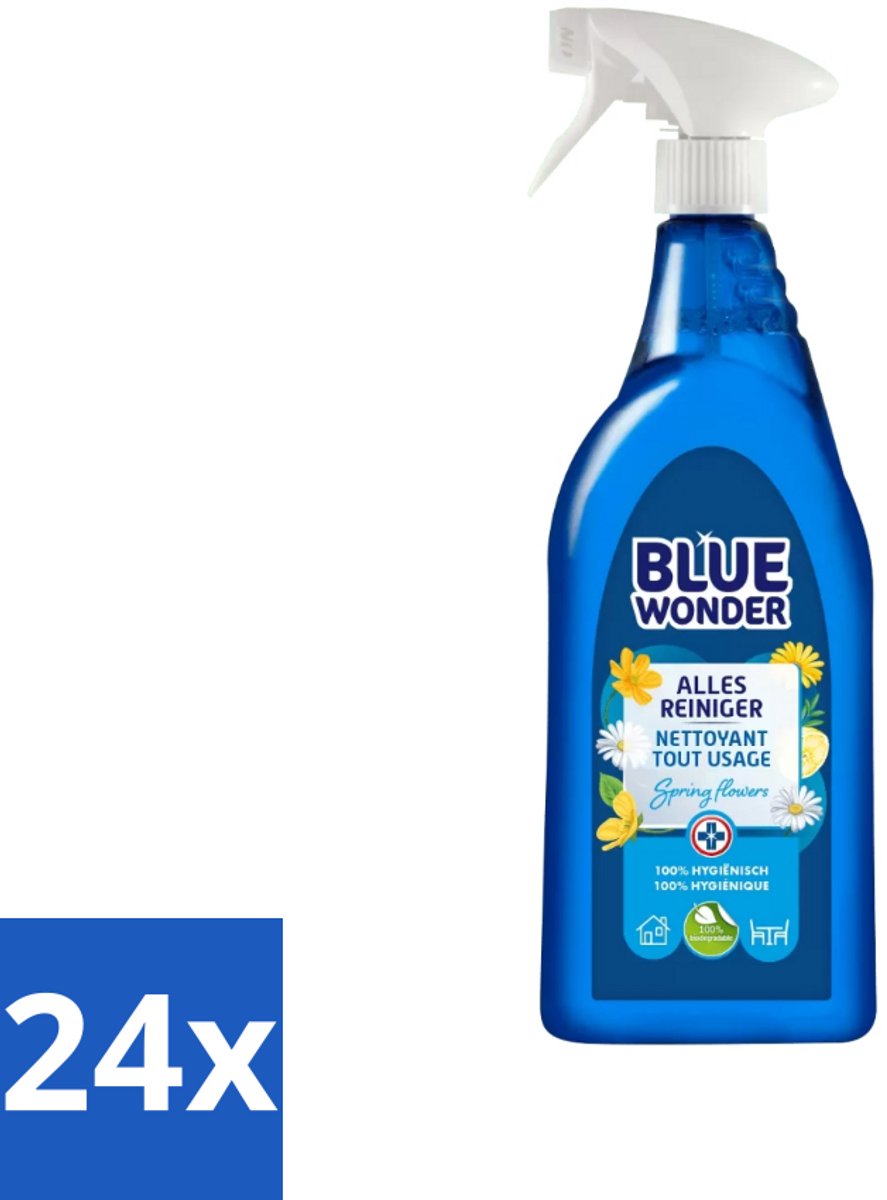 24 x Blue Wonder - Allesreiniger - Lente Bloemen - Hygiënisch - Biologisch Afbreekbaar - 750 ml - Allesreiniger - Schoonmaakmiddel - Biologisch Afbreekbaar - Natuurlijke Reiniger - Lentegeur