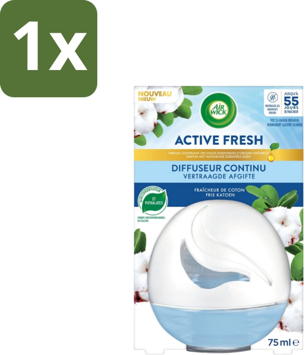1 x Air Wick – Luchtverfrisser – Deco Sphere Katoen – 75 ml - Luchtverfrisser - Katoen Geur - Frisse Geur - Geur Neutraliseren - Geur In Badkamer