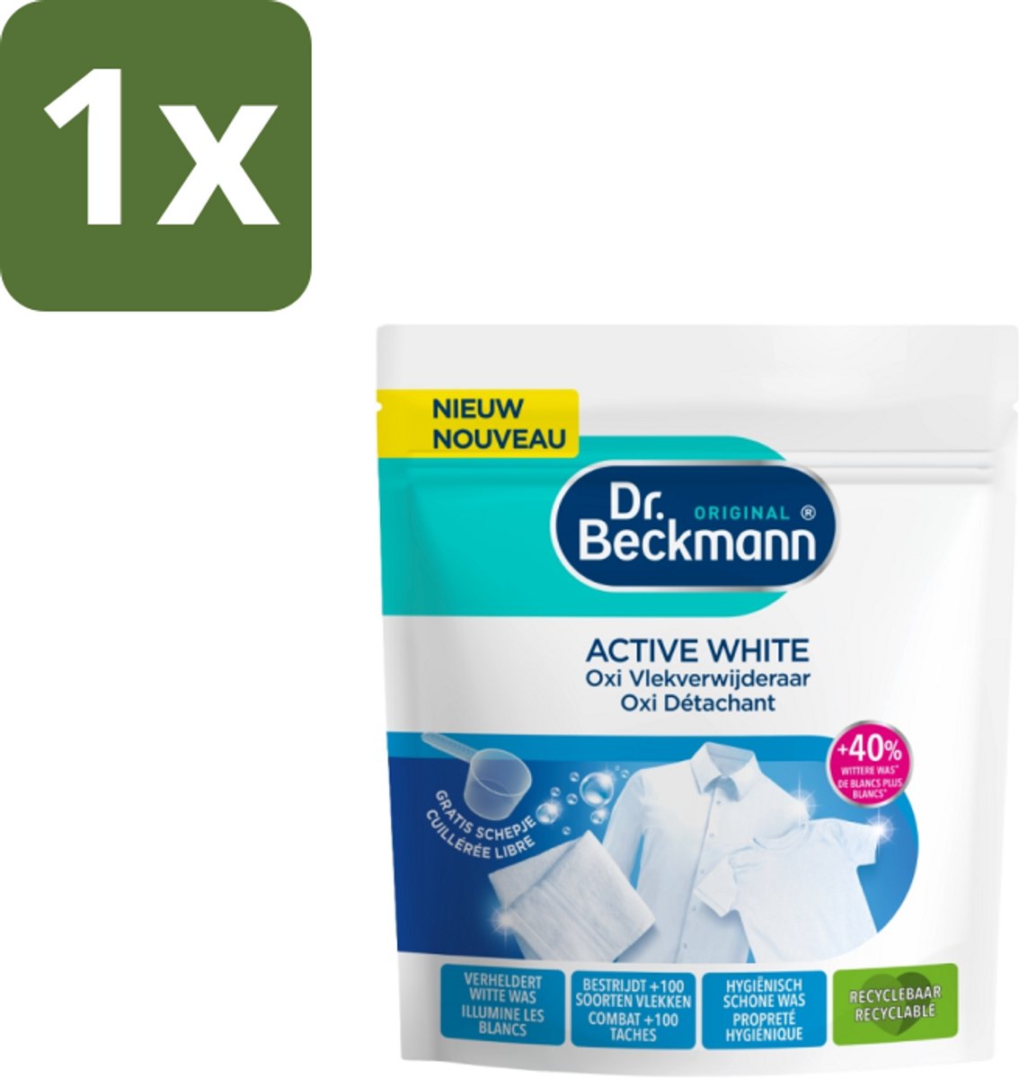 1 x Dr. Beckmann – Active White Oxi – Witte Was Poeder – 400 g - Wasmiddel - Vlekverwijderaar - Witte Was - Vlekken Verwijderen - Wasmachine